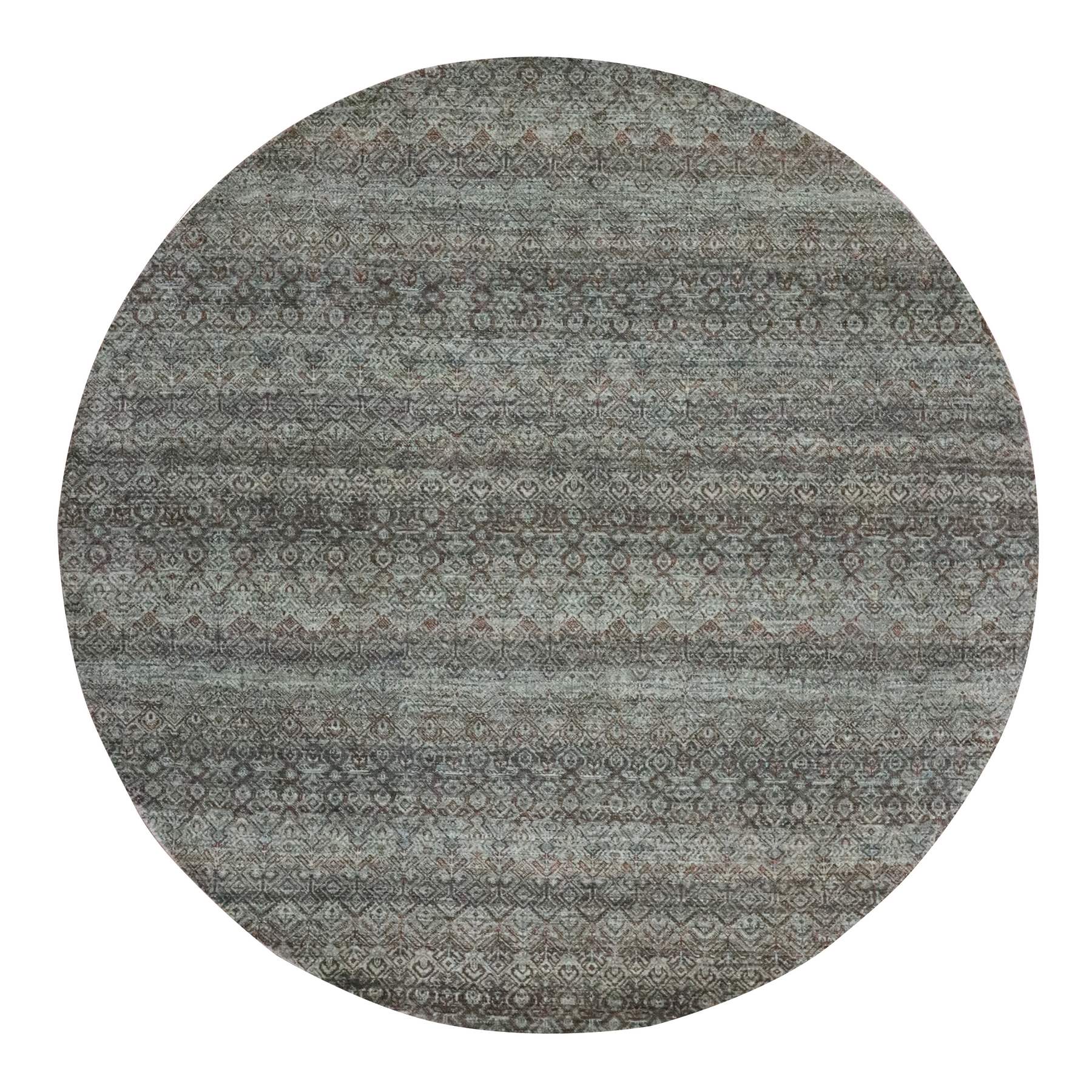 8'x8' Stone Gray, Hand Knotted, Kohinoor Herat Pattern, Small Geometric Repetitive Diamond Design, Soft Wool, Tone on Tone, Round, Oriental Rug 
